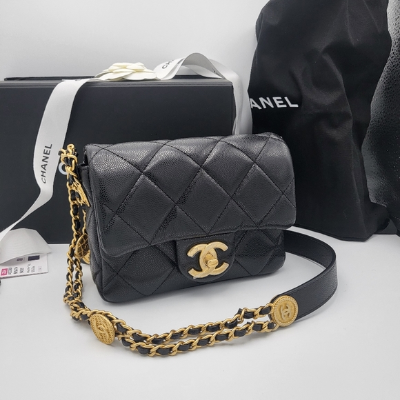 Brand new authentic 22A Chanel twist your button caviar mini flap bag - Picture 5 of 16